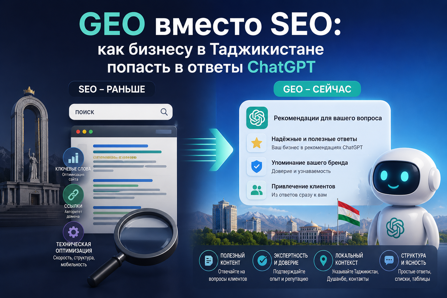 GEO вместо SEO: как бизнесу в Таджикистане попасть в ответы ChatGPT в 2026 году